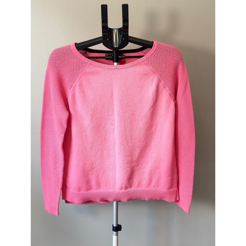 Lauren Ralph Lauren Sweater Womens L Pink Cotton Mesh Sleeve Preppy Coquette